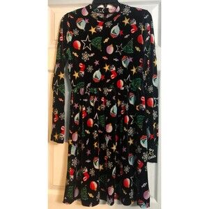 Girls Black Velour Christmas Dress with Ornaments Size 14/16 NWT B3